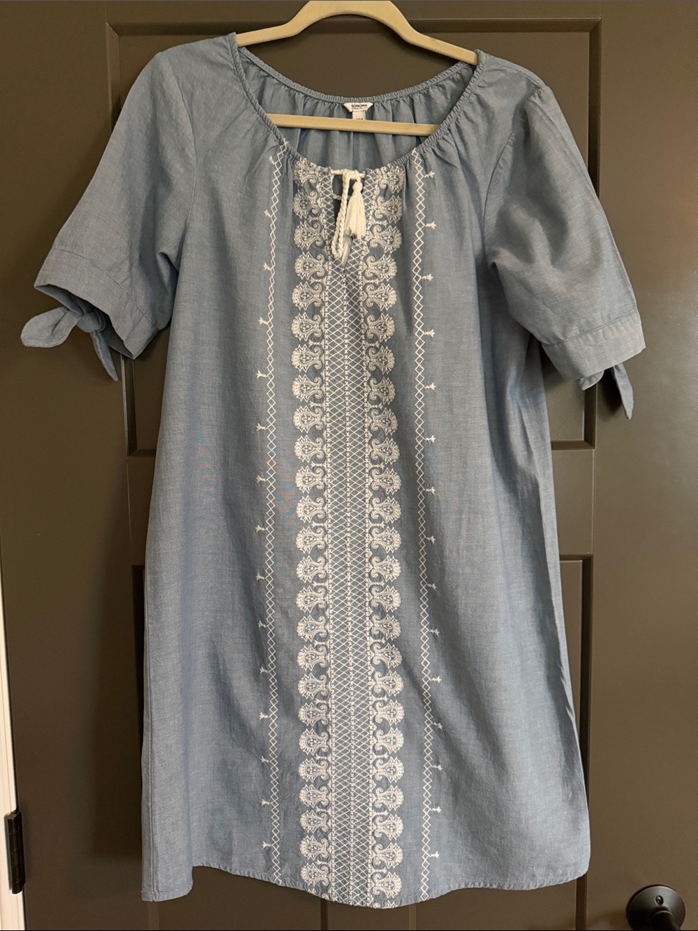 Sonoma Light Blue Chambray Dress with White Tie Detail